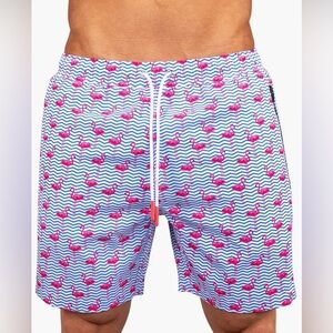 MACEOO Men's Swim Lion Blue Flamingo Swim Trunks